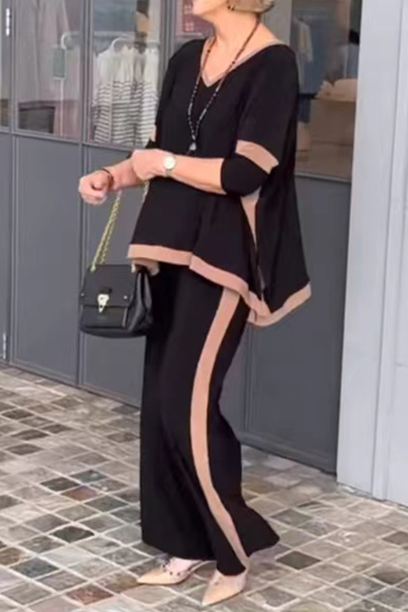 Kaynafashions - Casual Solid Patchwork V Neck Half Sleeve Two Pieces