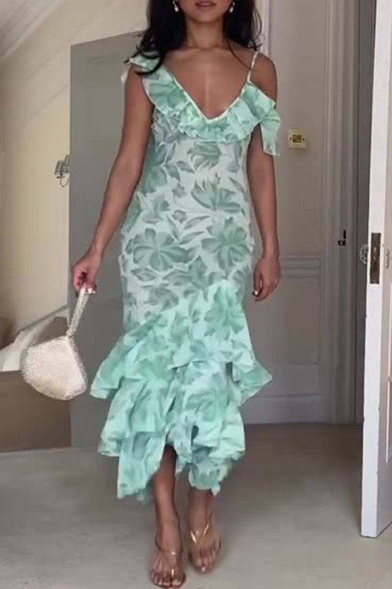 Kaynafashions - Sweet Elegant Print Patchwork V Neck Sleeveless Dress Dresses