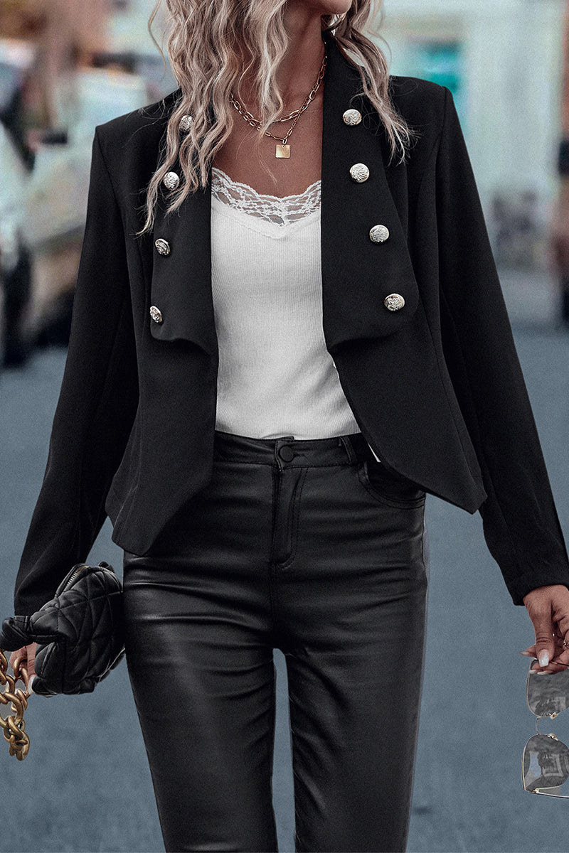 Kaynafashions - Elegant Solid Buttons Turndown Collar Outerwear