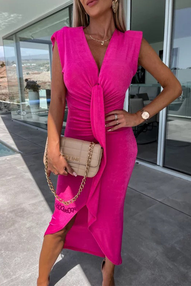 Kaynafashions - Sexy Elegant Solid Slit Fold V Neck Princess Dresses(5 Colors)