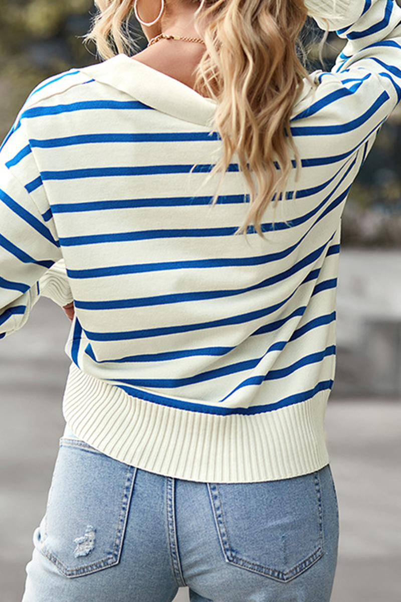 Kaynafashions - Casual Striped Patchwork Turndown Collar Tops