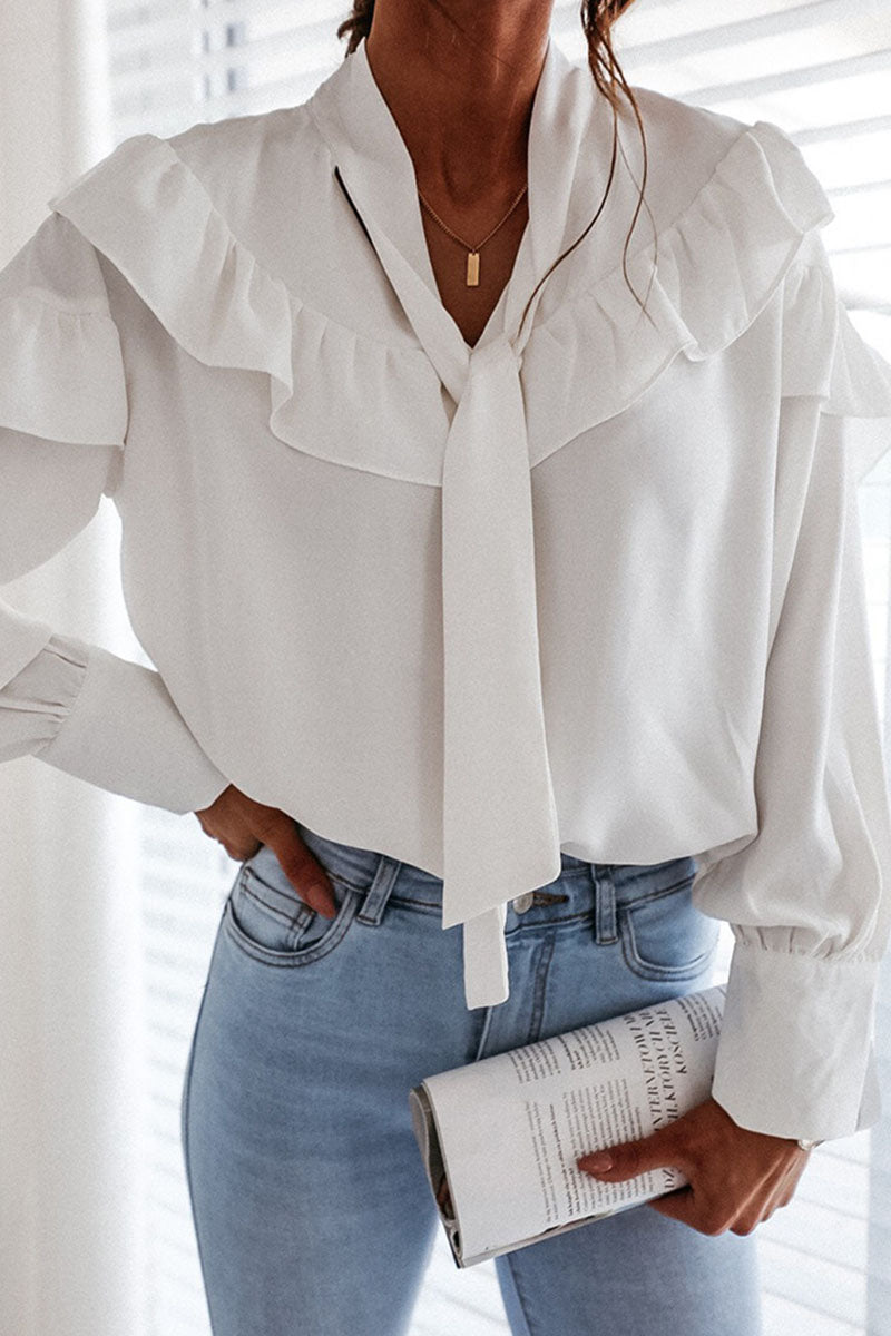 Kaynafashions - Fashion Street Solid Patchwork Frenulum Turndown Collar Tops