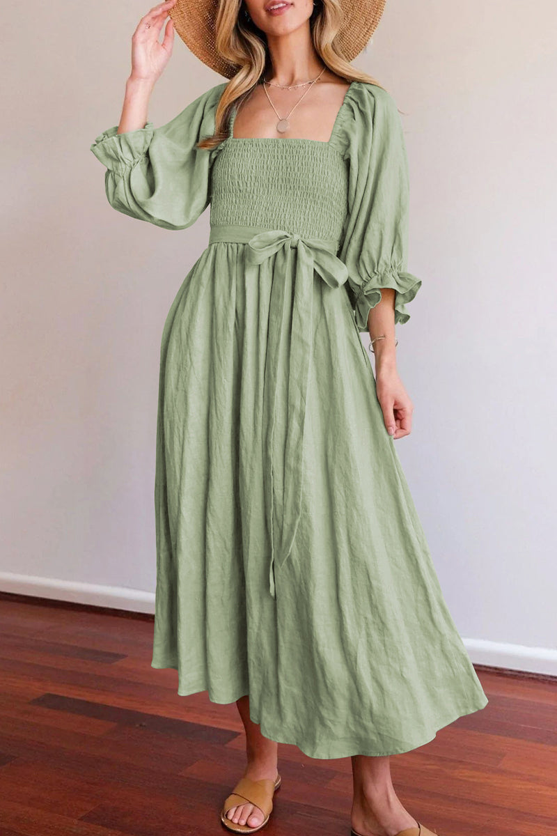 Kaynafashions - Elegant Solid Flounce Square Collar A Line Dresses(5 Colors)