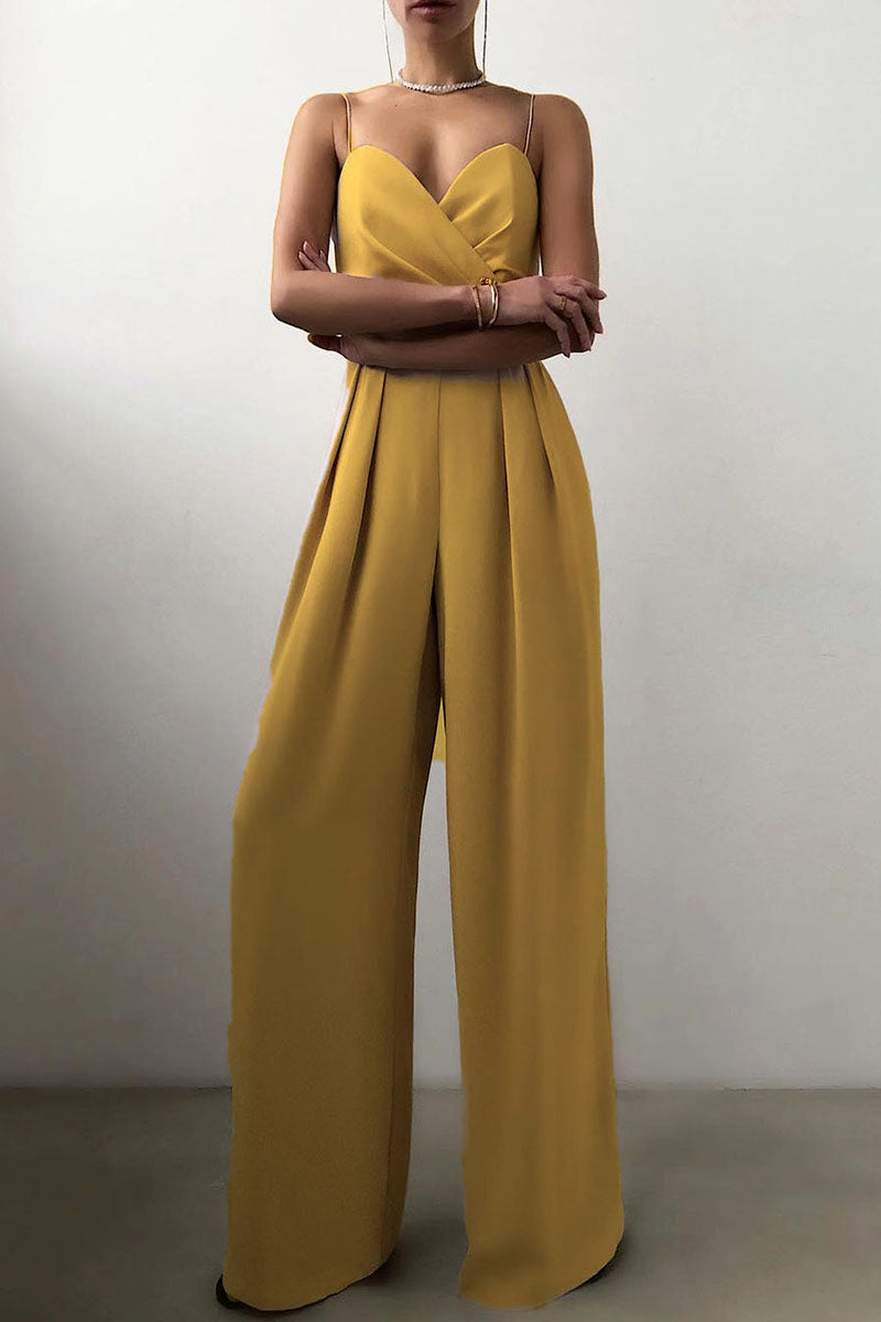 Kaynafashions - Fashion Casual Solid Patchwork V Neck Loose Jumpsuits(6 Colors)