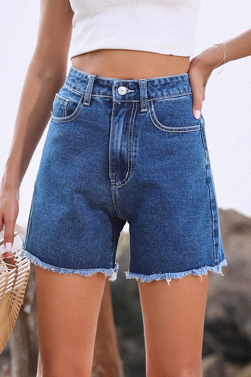 Kaynafashions - Casual Solid Make Old High Waist Straight Denim Shorts