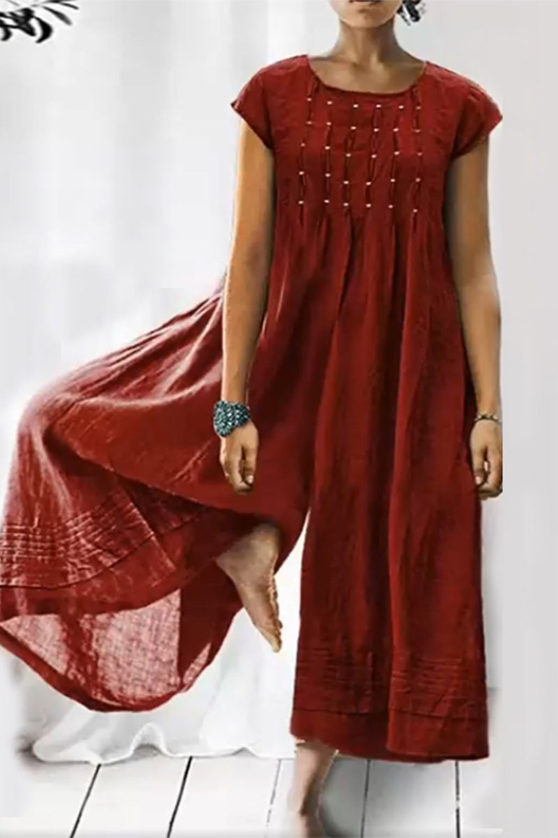 Kaynafashions - Casual Simplicity Solid O Neck Loose Jumpsuits(6 Colors)