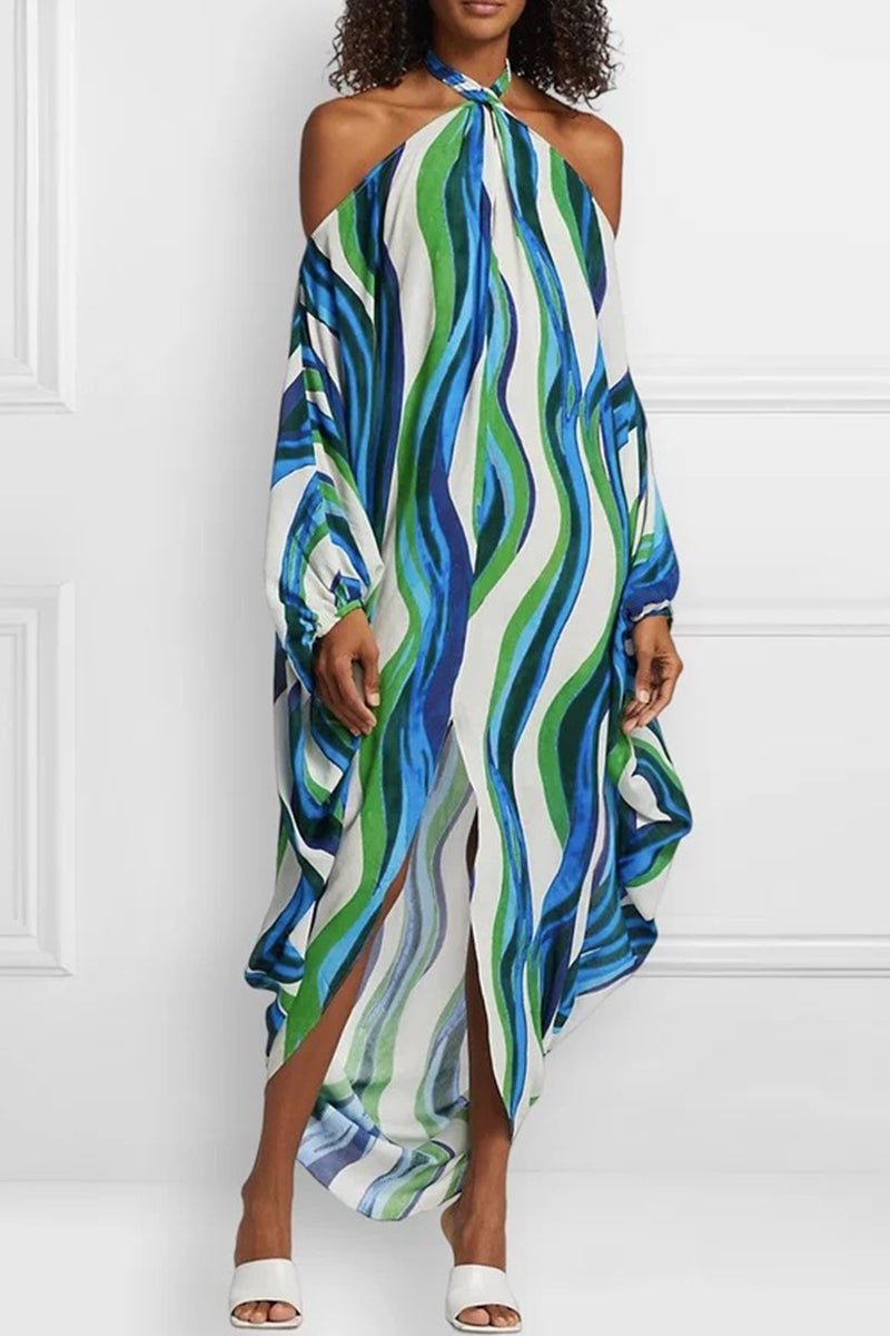 Kaynafashions - Sexy Vacation Striped Contrast Halter Irregular Dress Dresses