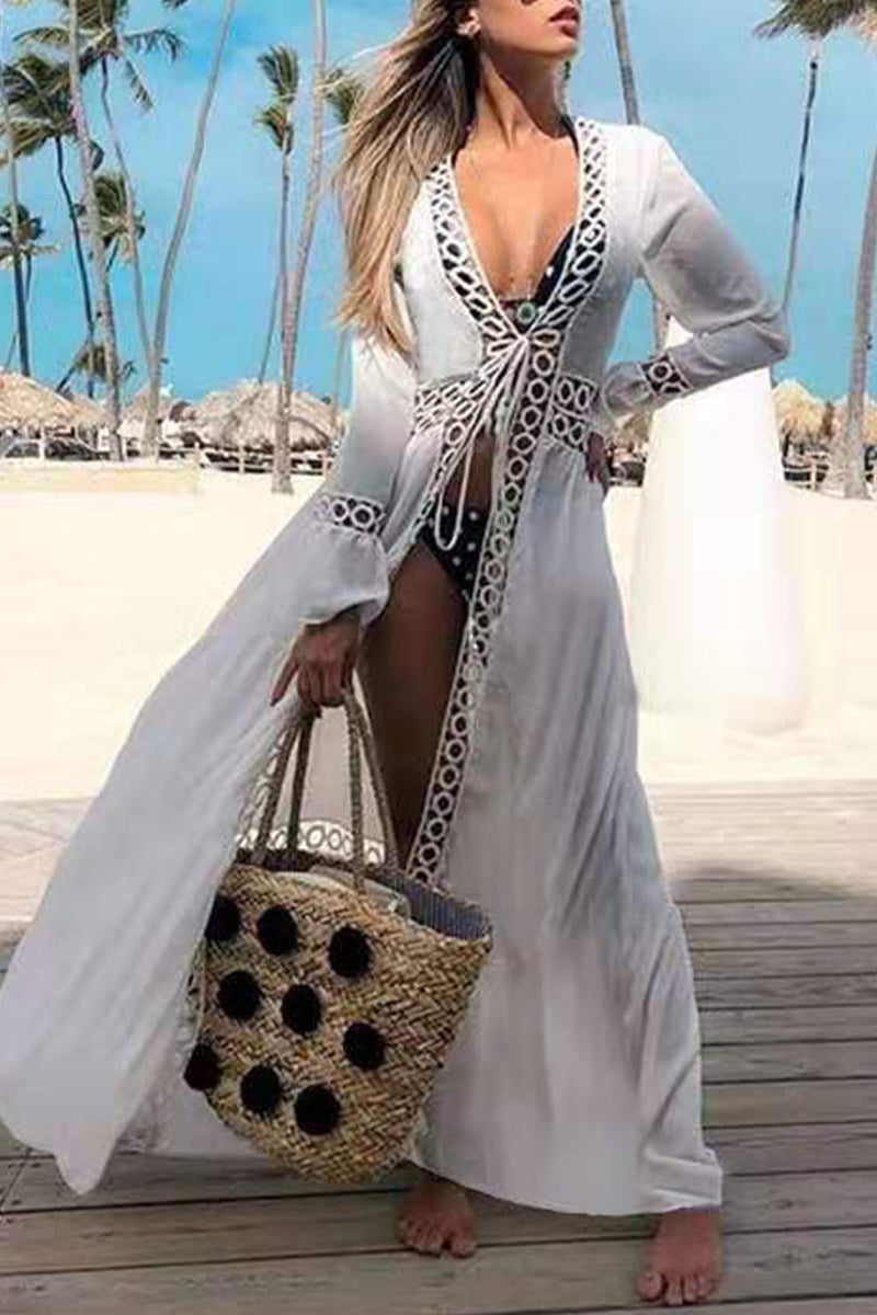 Kaynafashions - Sexy Vacation Solid Hollowed Out Swimwears Cover Up