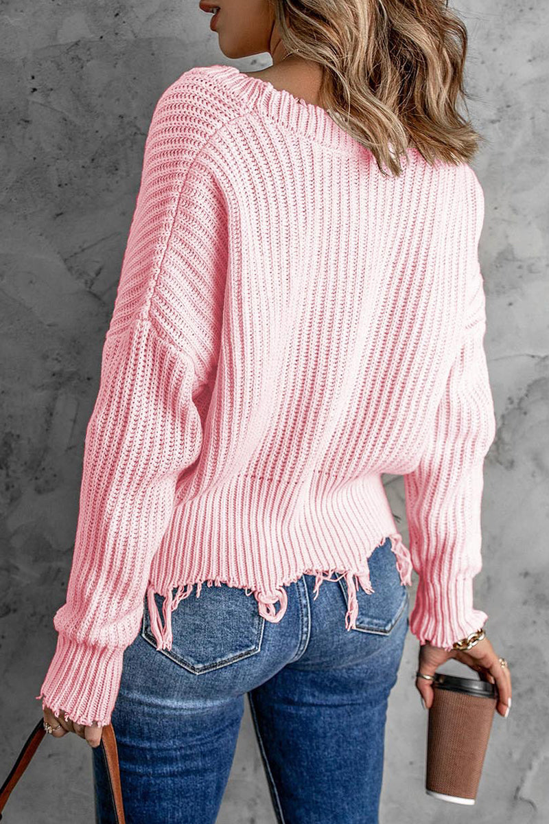 Kaynafashions - Fashion Solid Tassel V Neck Sweaters(8 Colors)