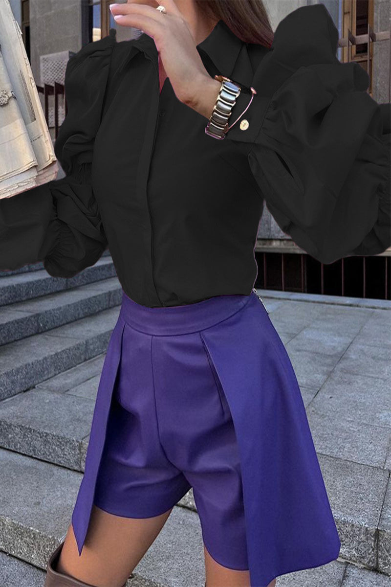 Kaynafashions - Work British Style Solid Turndown Collar Tops