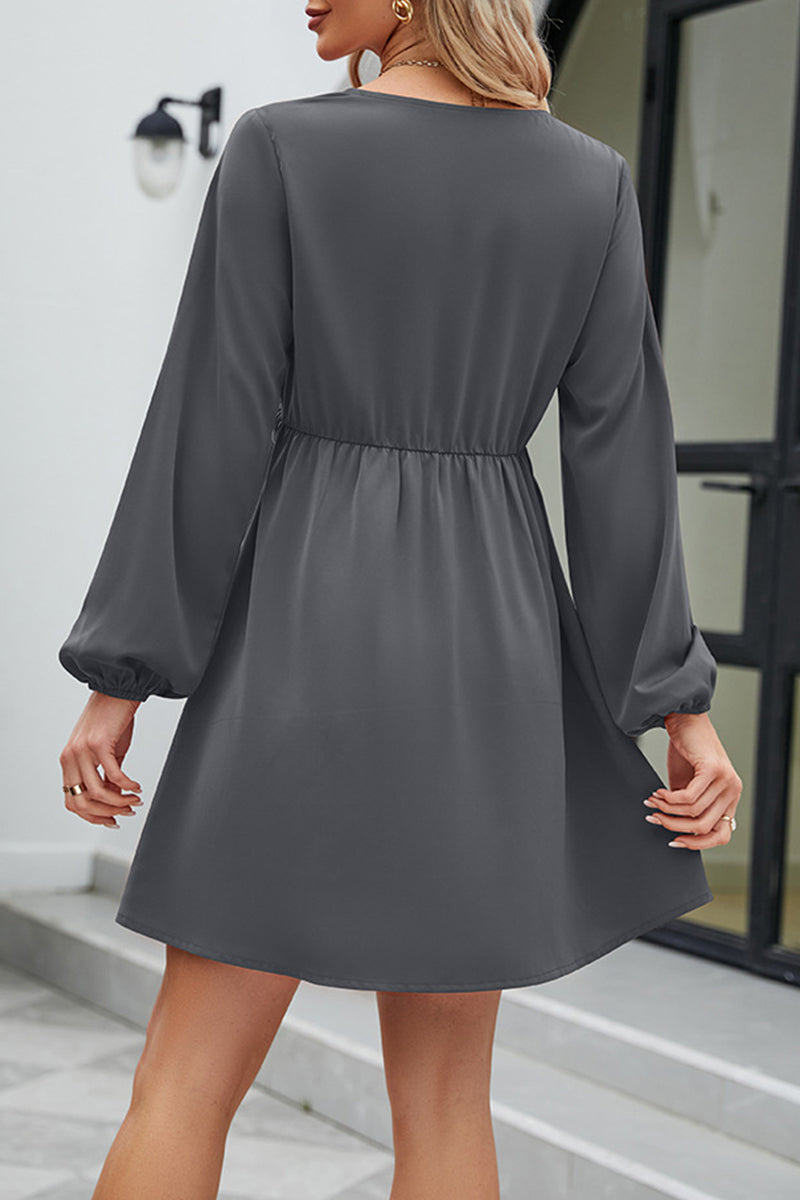 Kaynafashions - Sweet Elegant Solid Patchwork V Neck A Line Dresses