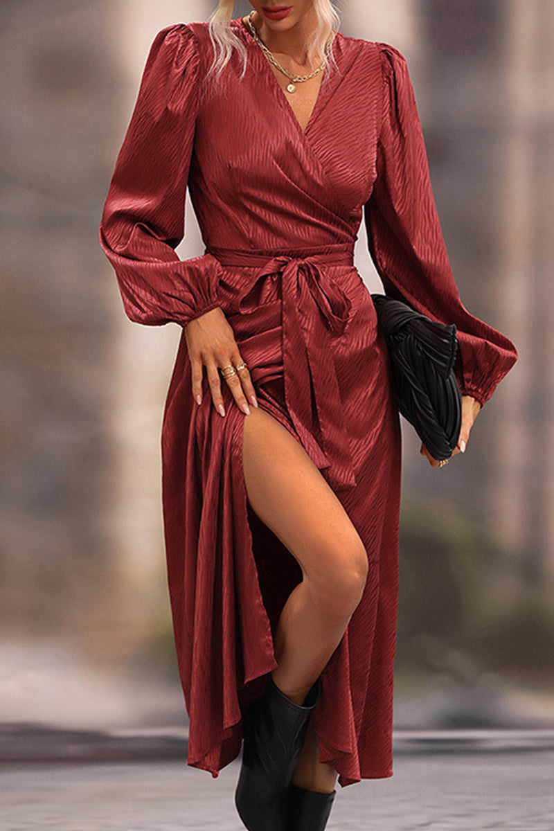 Kaynafashions - Elegant Solid Frenulum V Neck A Line Dresses