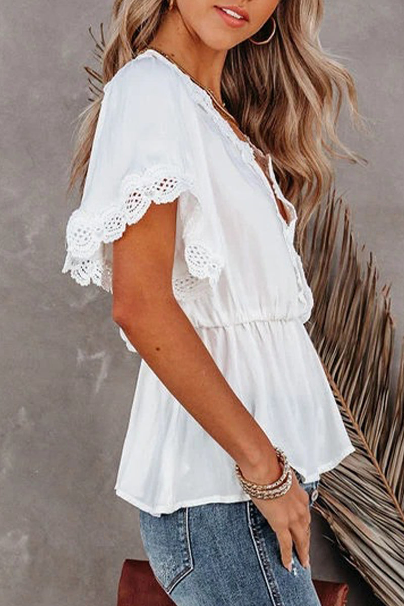 Kaynafashions - Casual Solid Patchwork V Neck Tops(4 Colors)