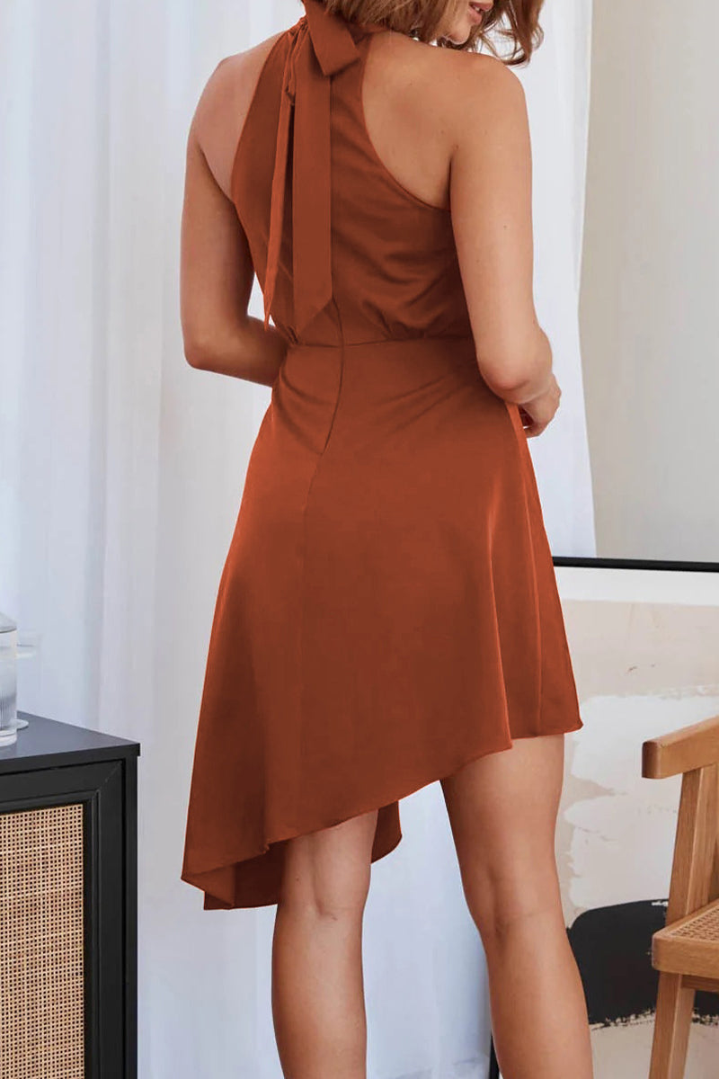 Kaynafashions - Celebrities Elegant Solid Asymmetrical Halter Irregular Dress Dresses