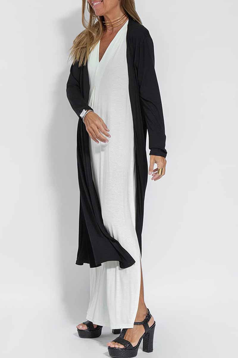 Kaynafashions - Street Solid Slit Cardigan Collar Outerwear