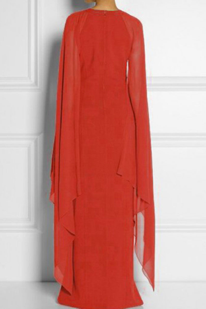 Kaynafashions - British Style Elegant Solid Slit O Neck Evening Dress Dresses