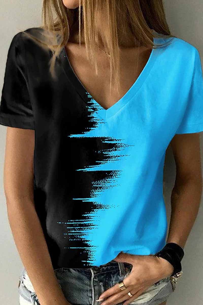 Kaynafashions - Street Print Patchwork V Neck T-Shirts(12 Colors)