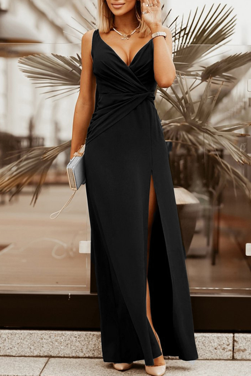 Kaynafashions - Sexy Solid Slit V Neck Boot Cut Jumpsuits(3 colors)