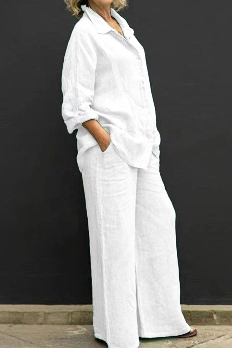 Kaynafashions - Casual Simplicity Solid Pocket Turndown Collar Long Sleeve Two Pieces(8 Colors)