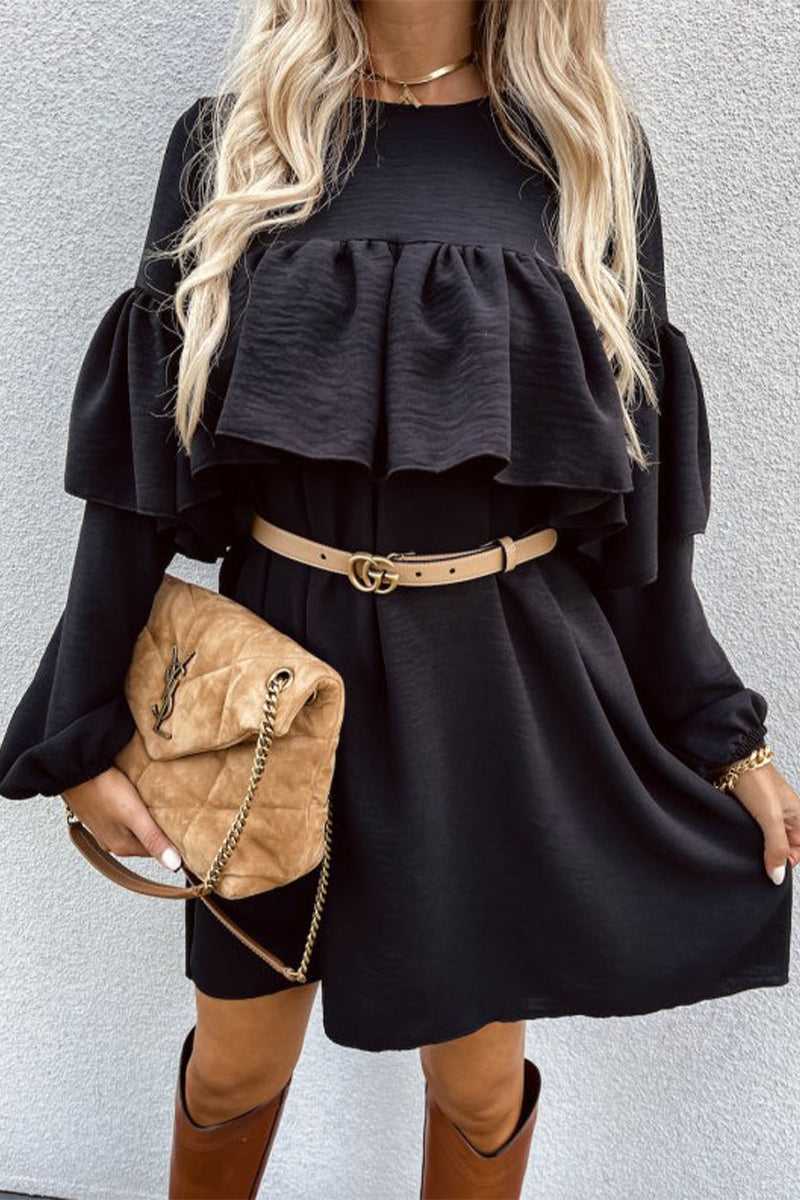 Kaynafashions - Work Solid Fold O Neck Pleated Dresses(3 Colors)