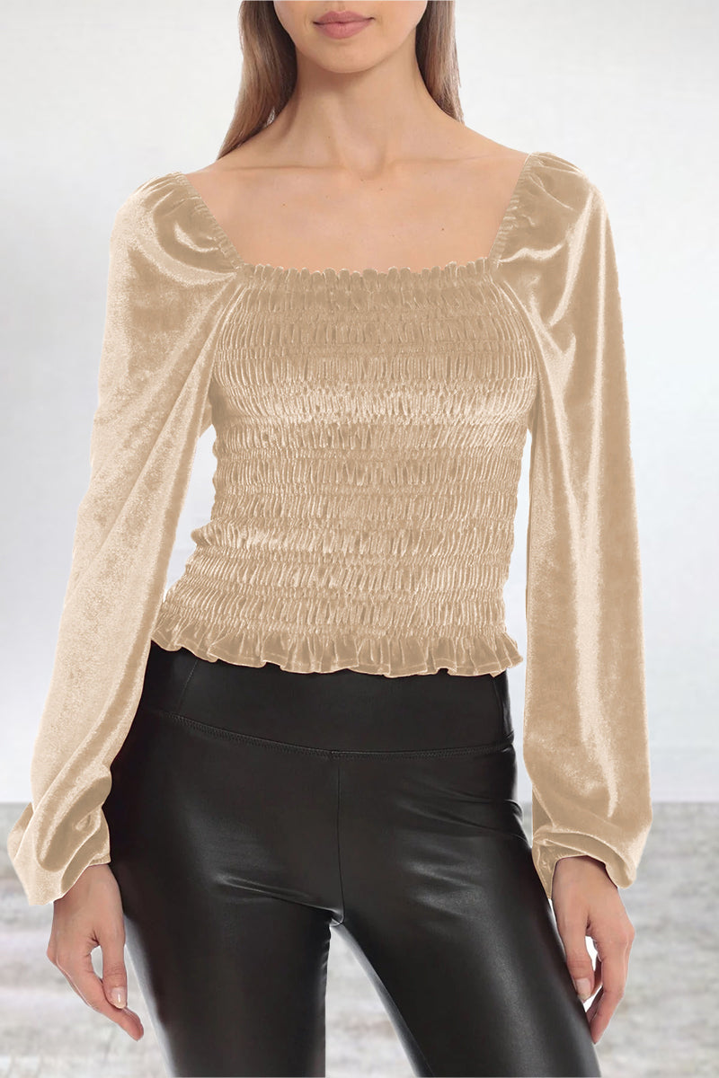 Kaynafashions - Elegant Solid Fold Square Collar Tops