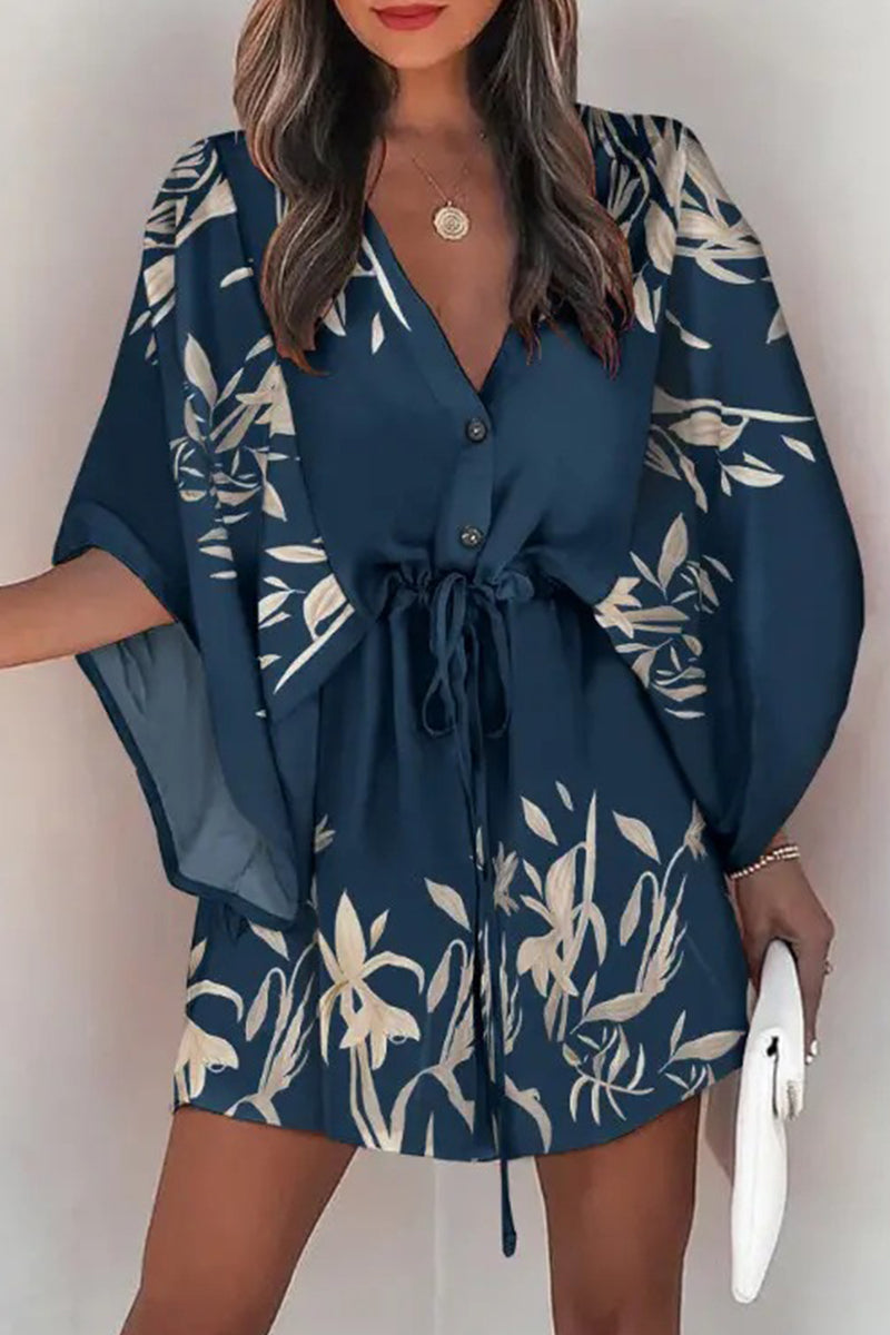 Kaynafashions - Fashion Casual Print Patchwork V Neck Dresses(12 Colors)