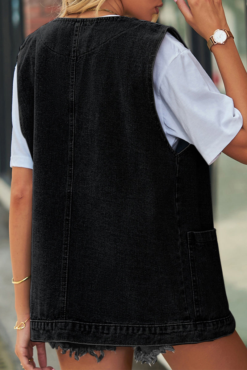 Kaynafashions - Street Simplicity Solid Pocket V Neck Tops