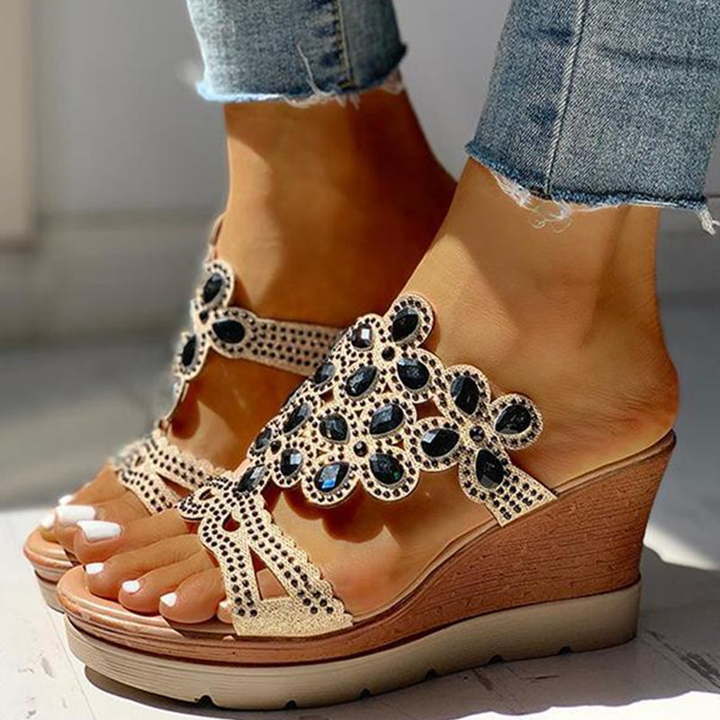 Kaynafashions - Casual Rhinestone Opend Wedges Shoes