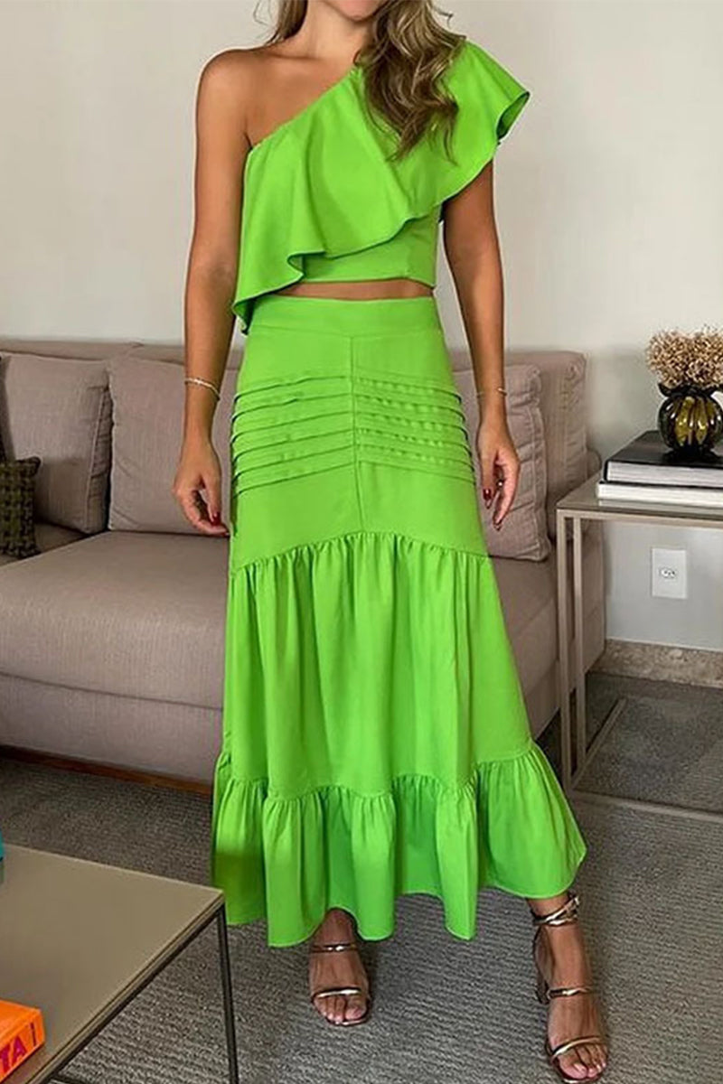 Kaynafashions - Elegant Solid Fold Oblique Collar Sleeveless Two Pieces