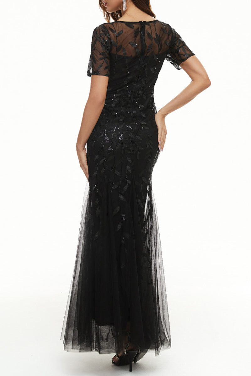 Kaynafashions - Celebrities Elegant Patchwork Sequins O Neck Evening Dress Dresses