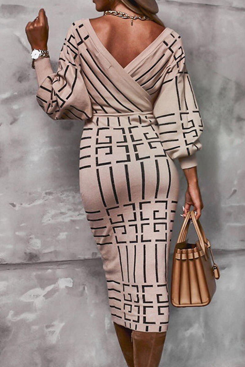 Kaynafashions - Sexy Print Patchwork V Neck Waist Skirt Dresses(3 Colors)