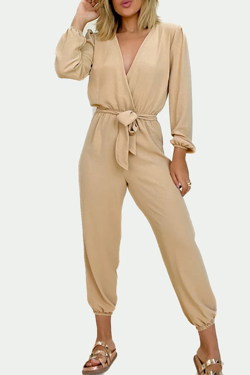 Kaynafashions - Casual Simplicity Solid Frenulum V Neck Regular Jumpsuits
