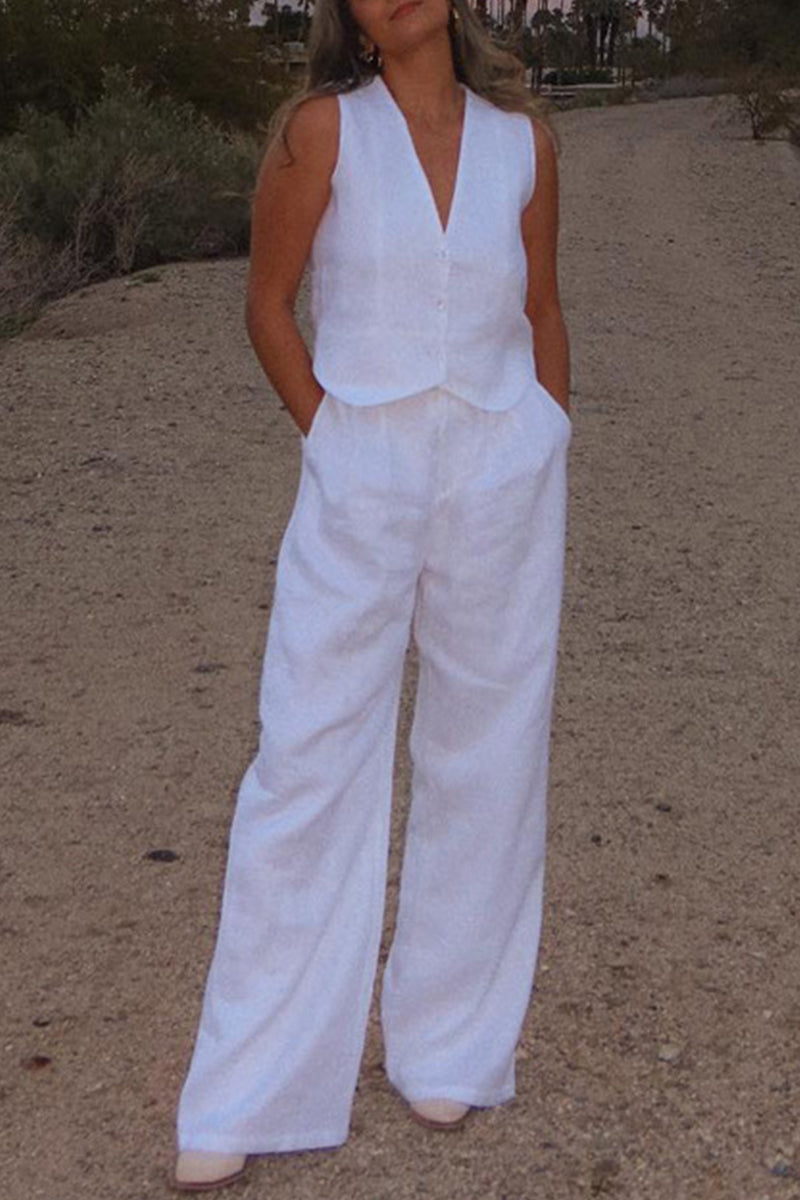 Kaynafashions - Casual Simplicity Solid Buckle V Neck Sleeveless Two Pieces