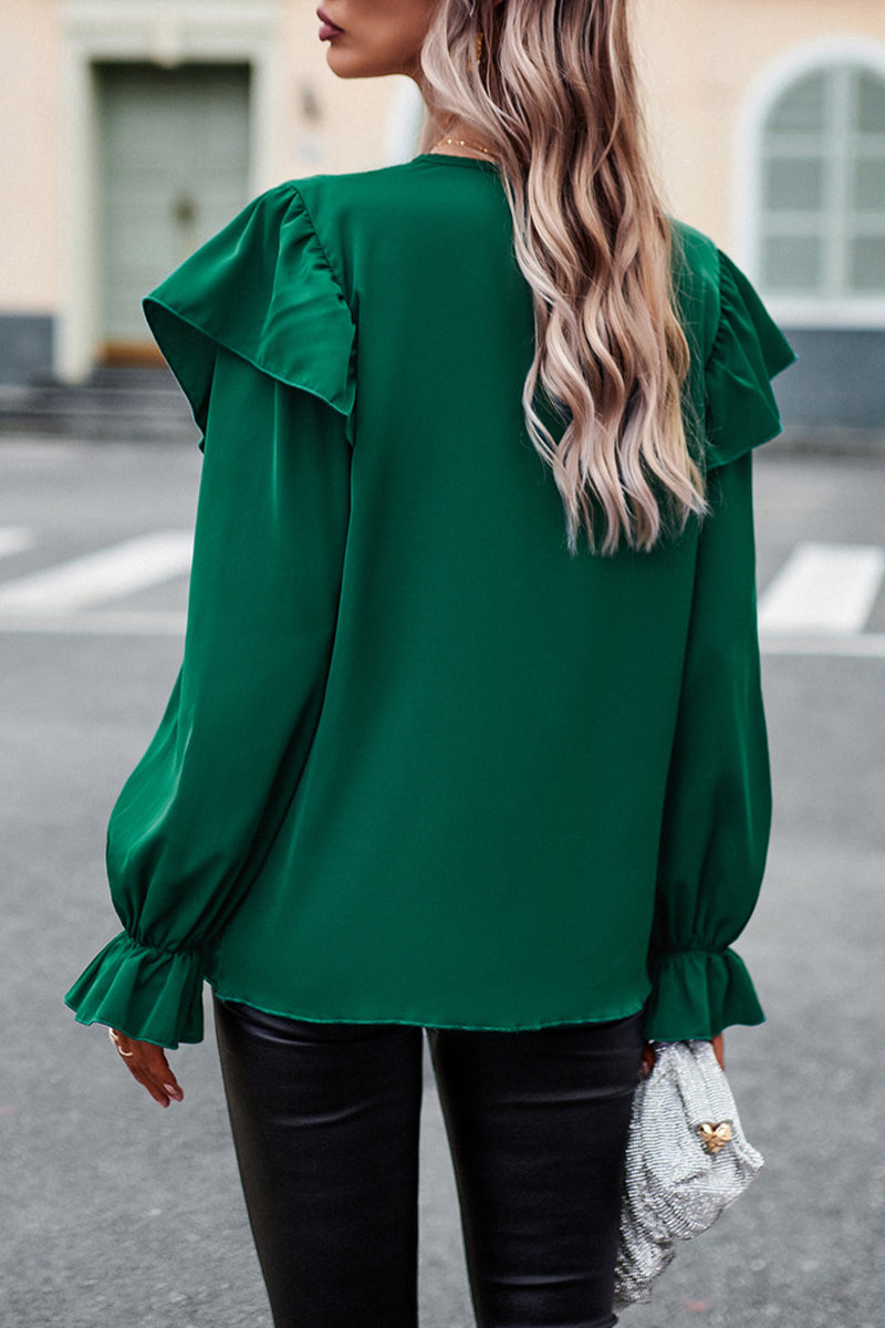 Kaynafashions - Elegant Solid Patchwork V Neck Tops