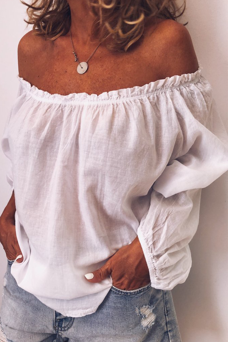 Kaynafashions - Casual Solid Stringy Selvedge Off the Shoulder Tops