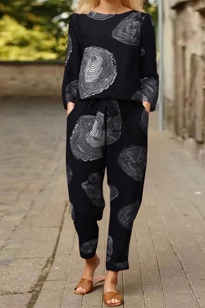 Kaynafashions - Casual Street Printing O Neck Long Sleeve Two Pieces(4 Colors)