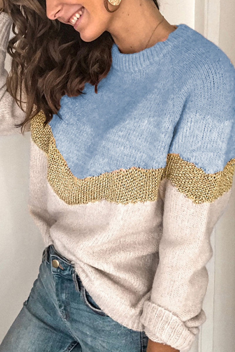 Kaynafashions - Fashion Street Patchwork O Neck Sweaters(5 colors)