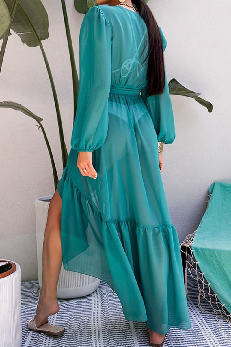 Kaynafashions - Street Solid Bandage Mesh V Neck Waist Skirt Dresses