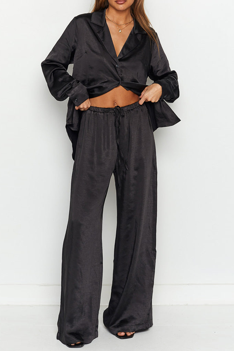 Kaynafashions - Street Solid Patchwork Turndown Collar Long Sleeve Two Pieces