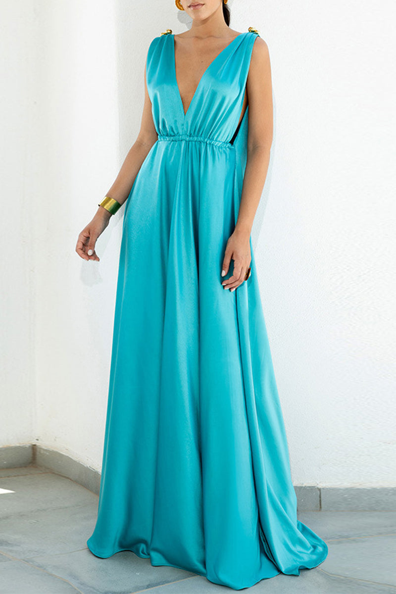 Kaynafashions - Sexy Elegant Solid Solid Color V Neck A Line Dresses(3 Colors)