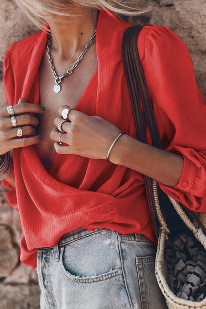 Kaynafashions - Casual Street Solid Color V Neck Tops(3 Colors)