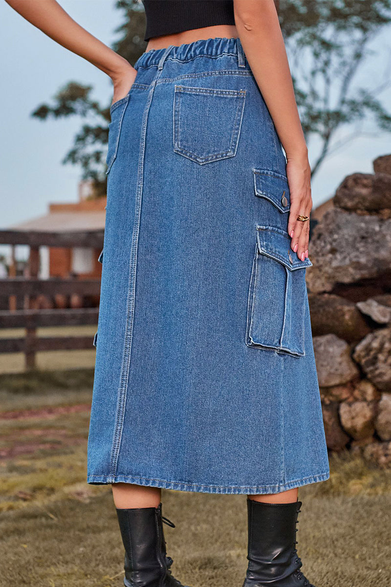Kaynafashions - Casual Street Solid Slit High Waist Denim Skirts