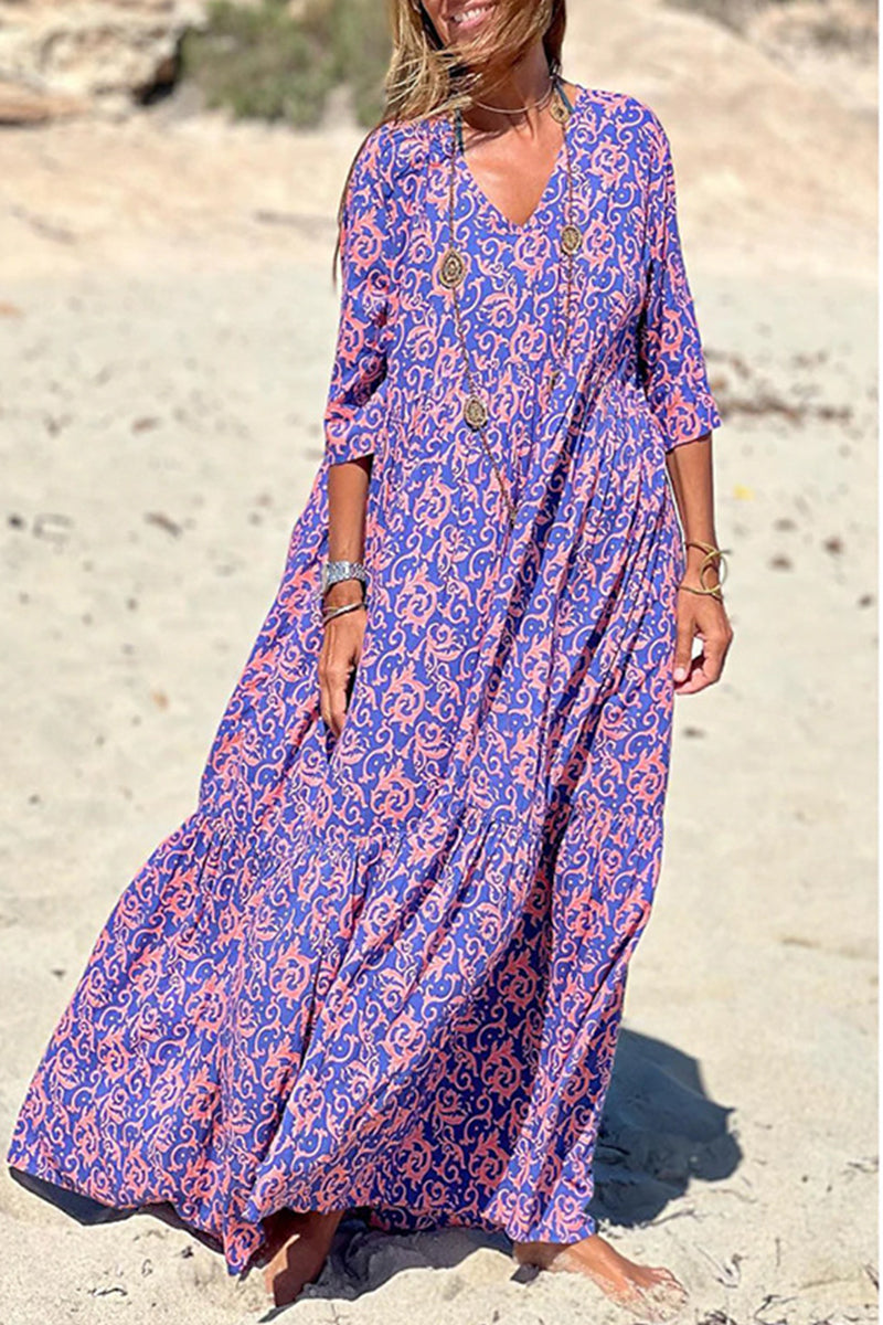 Kaynafashions - Sweet Elegant Floral V Neck Beach Dress Dresses