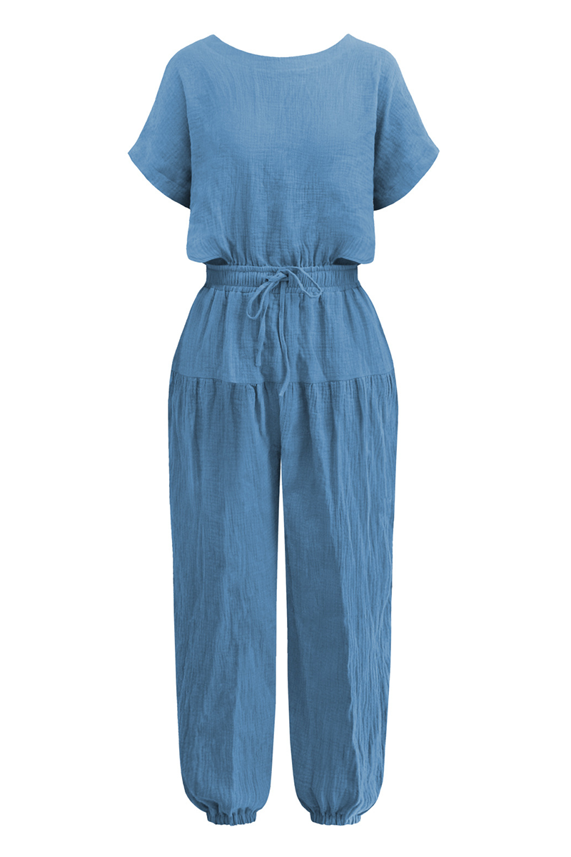 Kaynafashions - Casual Solid Patchwork O Neck Harlan Jumpsuits(4 Colors)