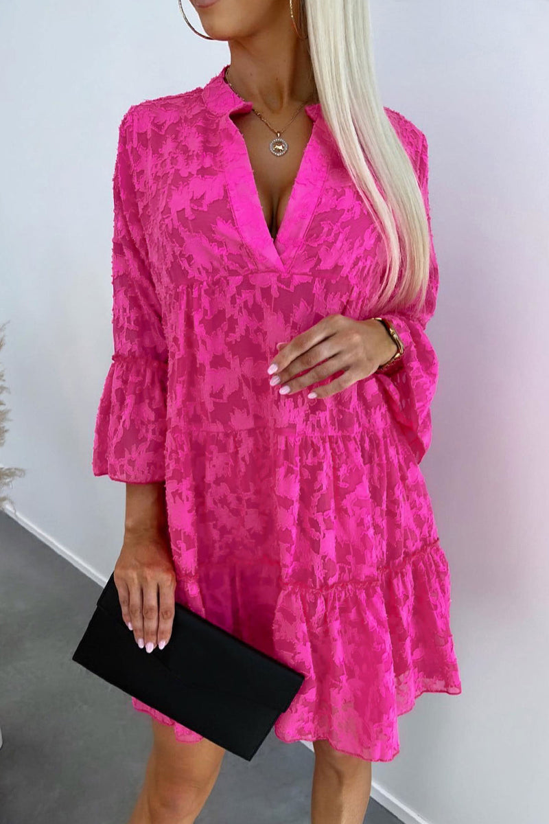 Kaynafashions - Casual Solid Patchwork V Neck Long Sleeve Dresses