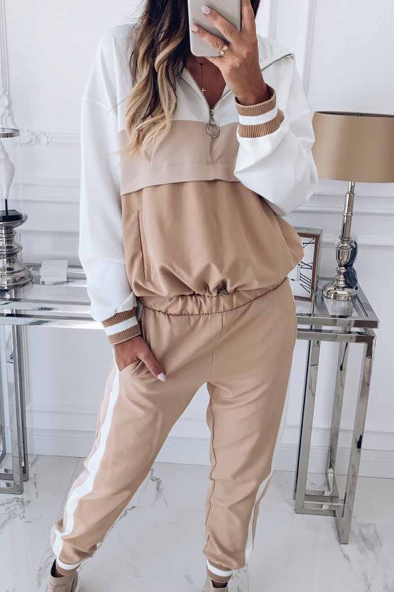 Kaynafashions - Elegant Solid Patchwork Hooded Collar Long Sleeve Two Pieces