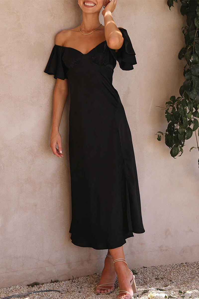 Kaynafashions - Sexy Celebrities Solid Slit Off the Shoulder Pleated Dresses