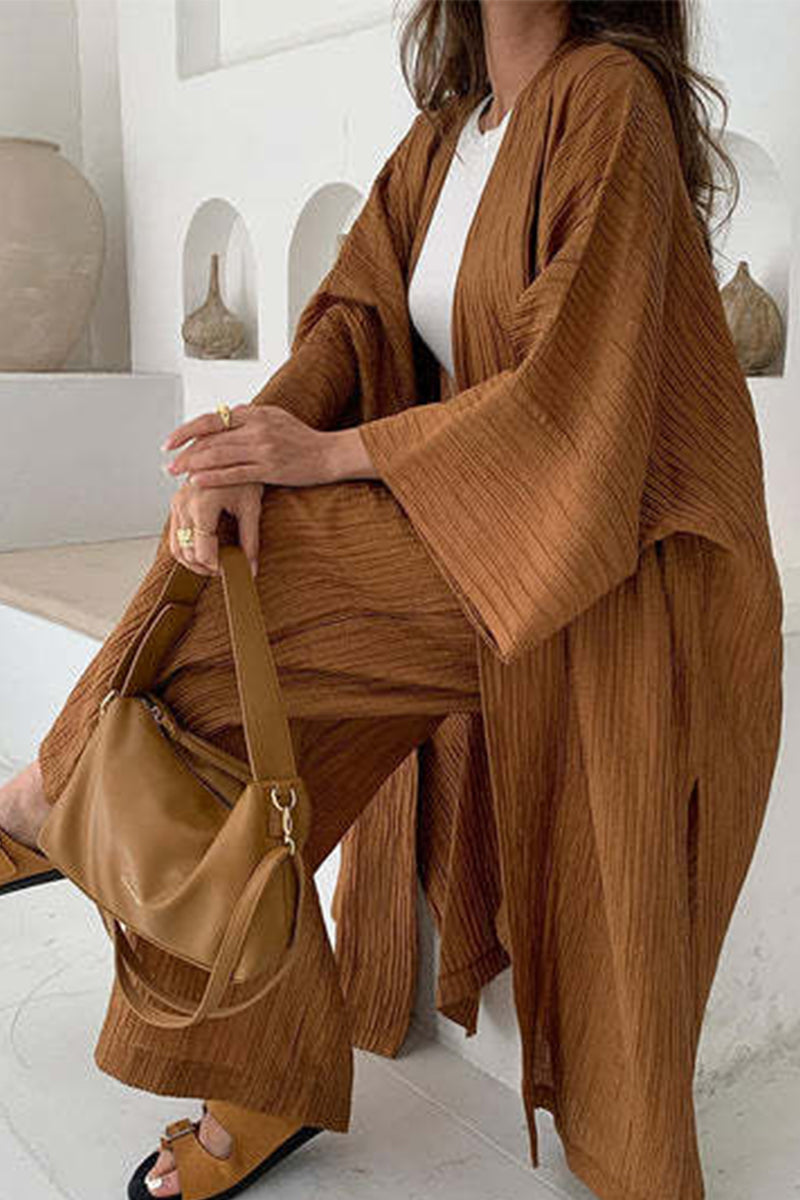 Kaynafashions - Casual Simplicity Solid Fold Cardigan Collar Long Sleeve Two Pieces