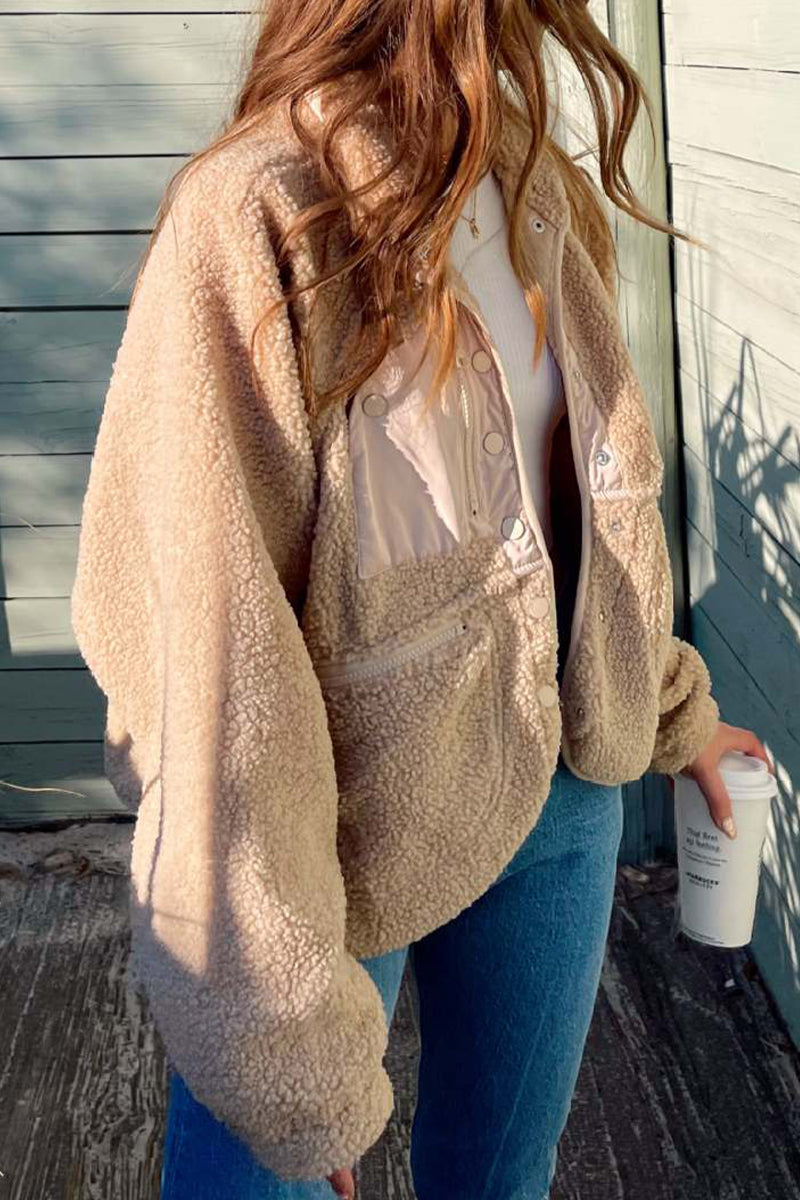 Kaynafashions - Casual Solid Patchwork Pocket Mandarin Collar Outerwear(6 Colors)