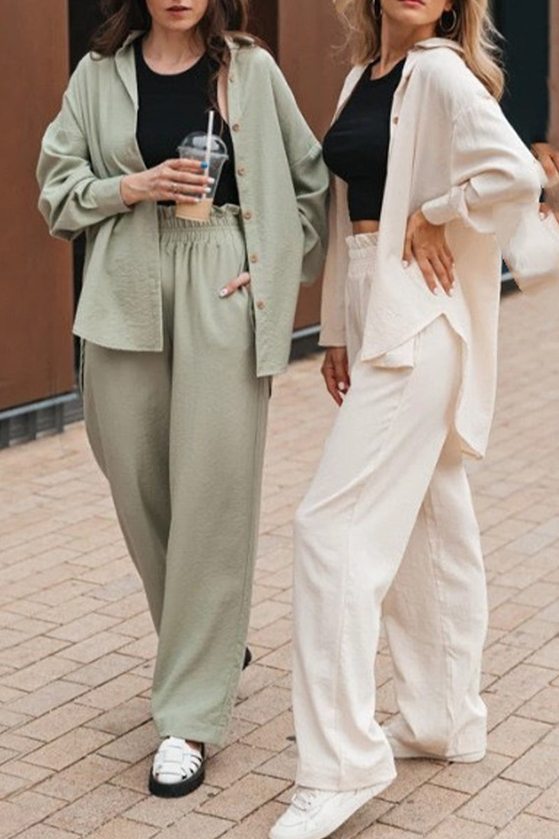 Kaynafashions - Elegant Solid Solid Color Turndown Collar Long Sleeve Two Pieces